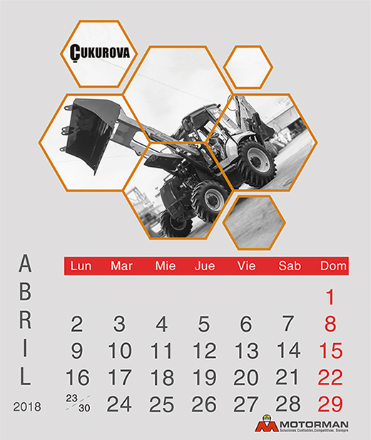 Calendario 2018 - Abril- Ventas de Maquinarias Pesada , Mediana y Compacta en Motorman 