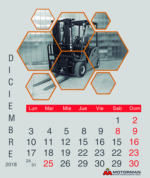 Calendario 2018 - diciembre - Ventas de Maquinarias Pesada , Mediana y Compacta en Motorman 