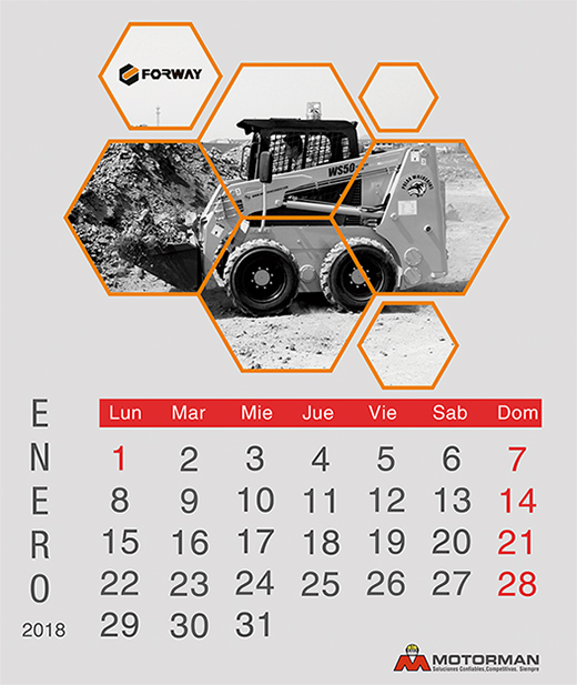 Calendario 2018 - Enero - Ventas de Maquinarias Pesada , Mediana y Compacta en Motorman 
