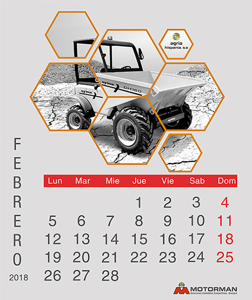 Calendario 2018 - Febrero - Ventas de Maquinarias Pesada , Mediana y Compacta en Motorman 