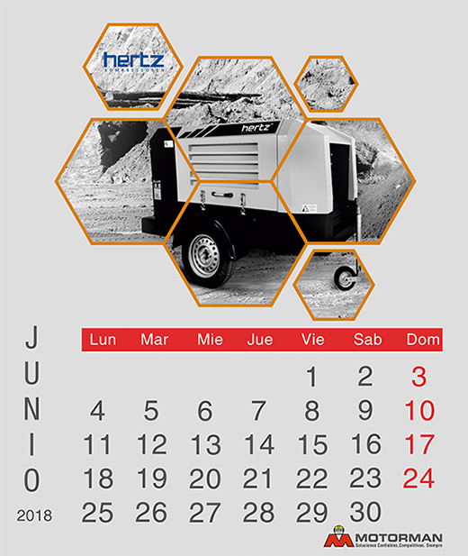 Calendario 2018 - Junio - Ventas de Maquinarias Pesada , Mediana y Compacta en Motorman 