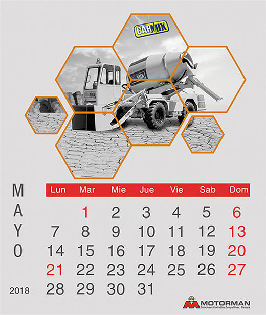 Calendario 2018 - Mayo - Ventas de Maquinarias Pesada , Mediana y Compacta en Motorman 