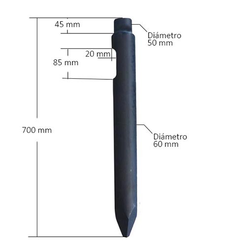 Punta o cincel de 14kg de martillo hidráulico de y